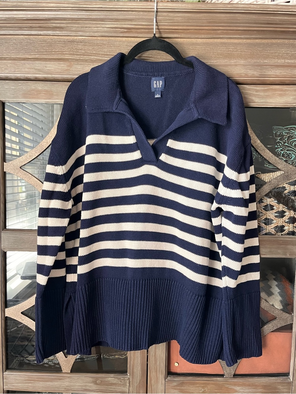 GAP Navy and Cream Striped Collared Pullover Sweater; NWOT